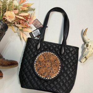 American Darling Tan Leather Wallet with Floral Design